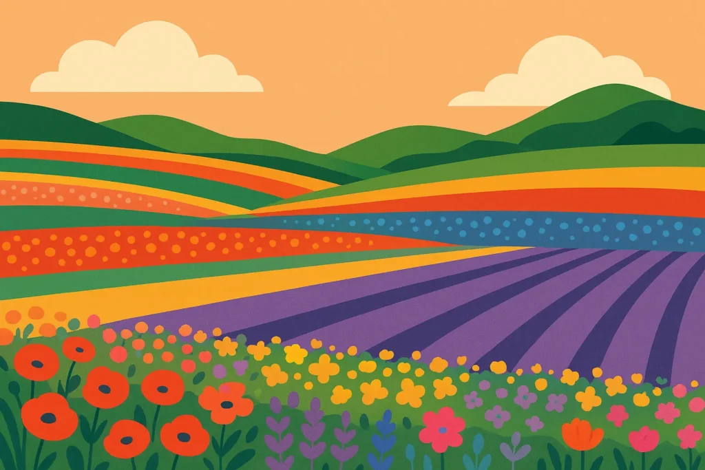 Hokkaido summer flower fields with vibrant lavender and colorful blooms