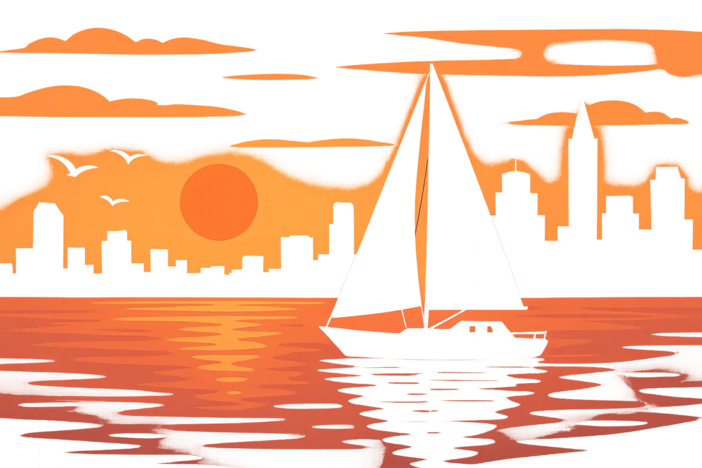 Romantic sunset sailing with couple on deck