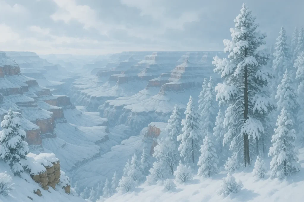 Snow-covered Grand Canyon in winter