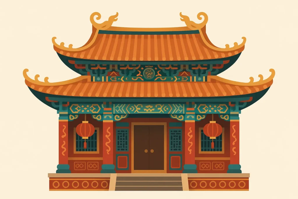 Traditional Chinese temple architecture with ornate decorations