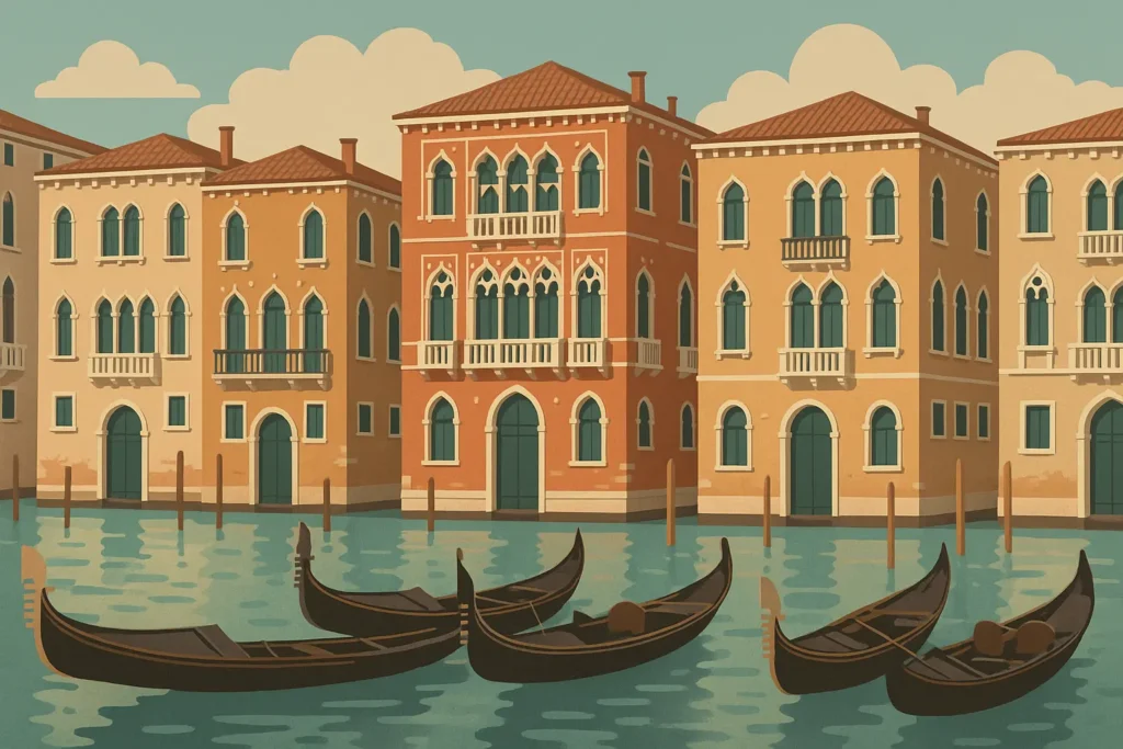 Venice canal with gondolas and historic buildings