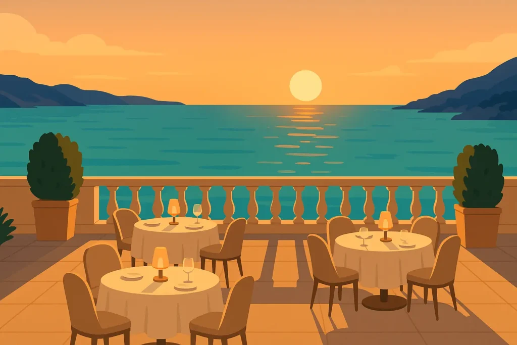 Romantic sunset dinner setup on Cyprus beach