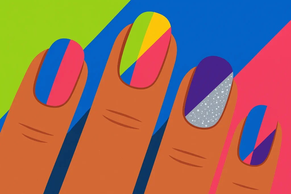 Electric blue to hot pink bold ombre nails