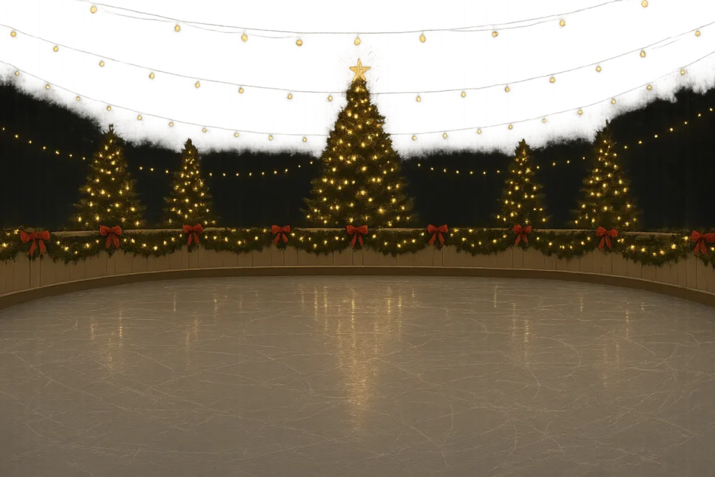 Rockefeller Center Christmas tree with ice skating rink