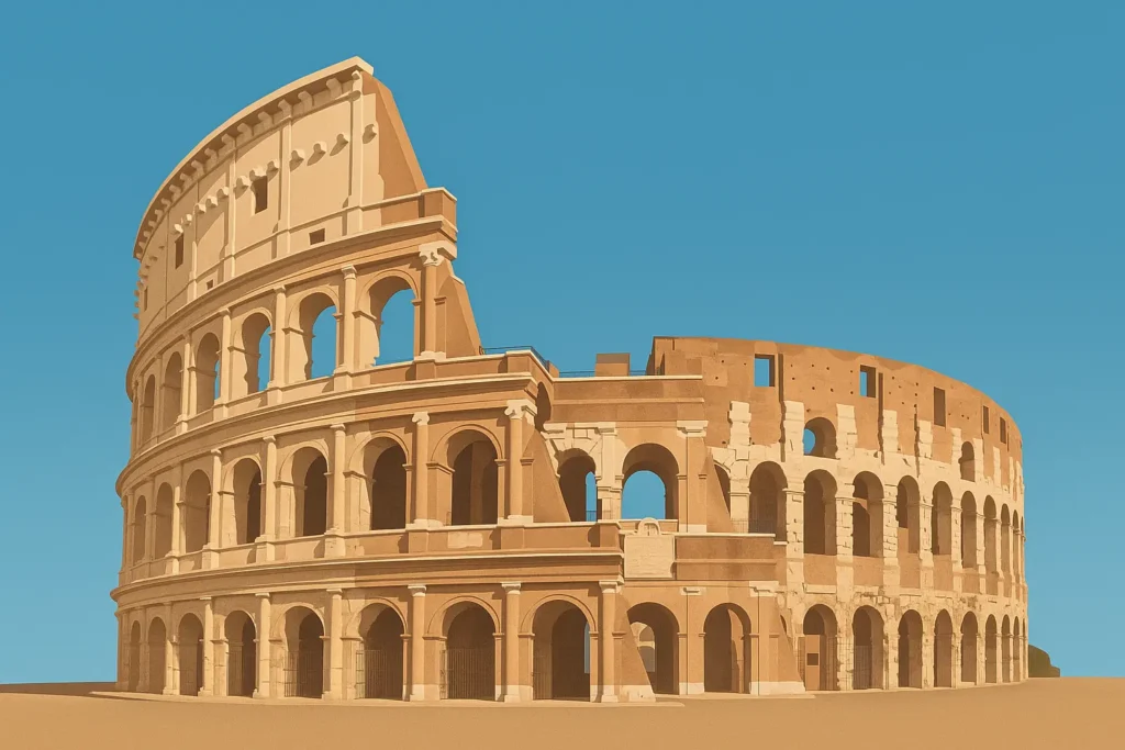 Ancient Roman Colosseum with tourists