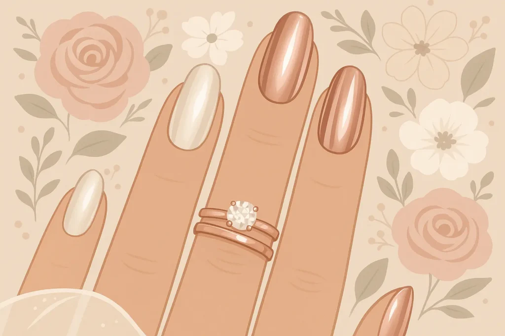 Wedding day chrome nails