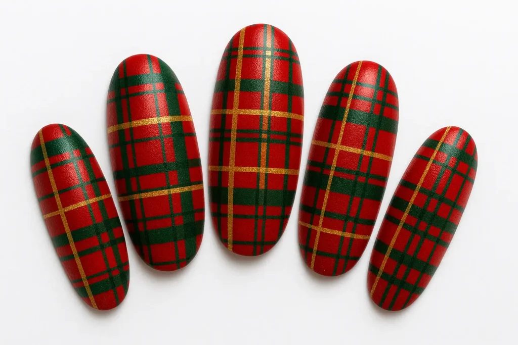 Christmas plaid nail design