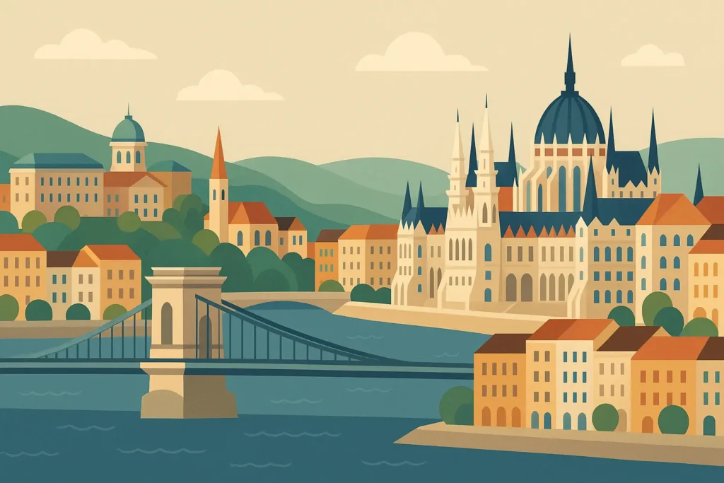Budapest cityscape with Parliament Building and Danube River