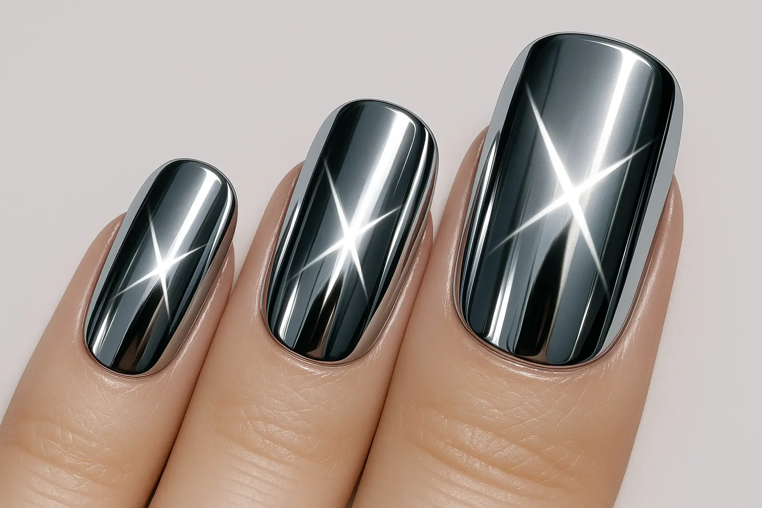 Modern trendy graduation nail art featuring chrome and geometric designs