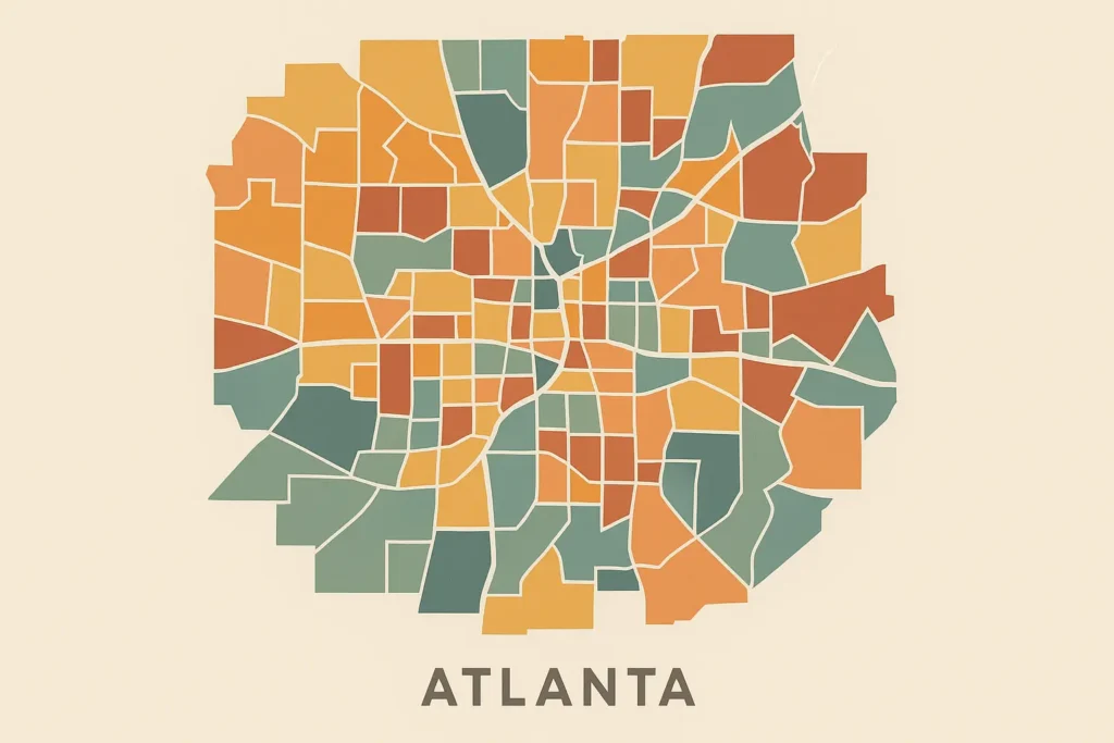 Atlanta attractions and neighborhoods overview map