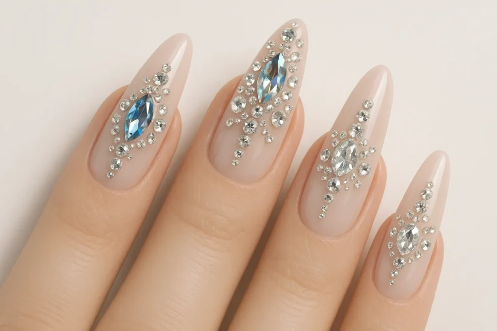 Crystal embellished ballerina nails with rhinestones