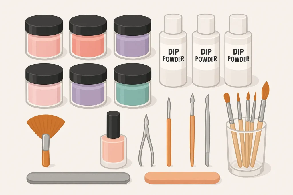 Professional dip powder manicure application process