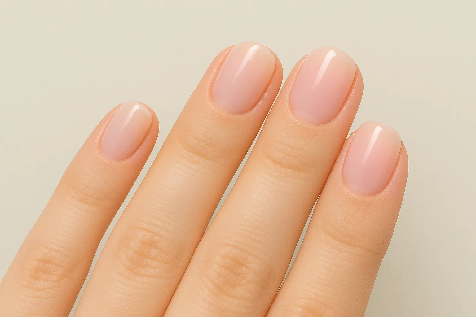 Short milky pink nail designs with various accent patterns