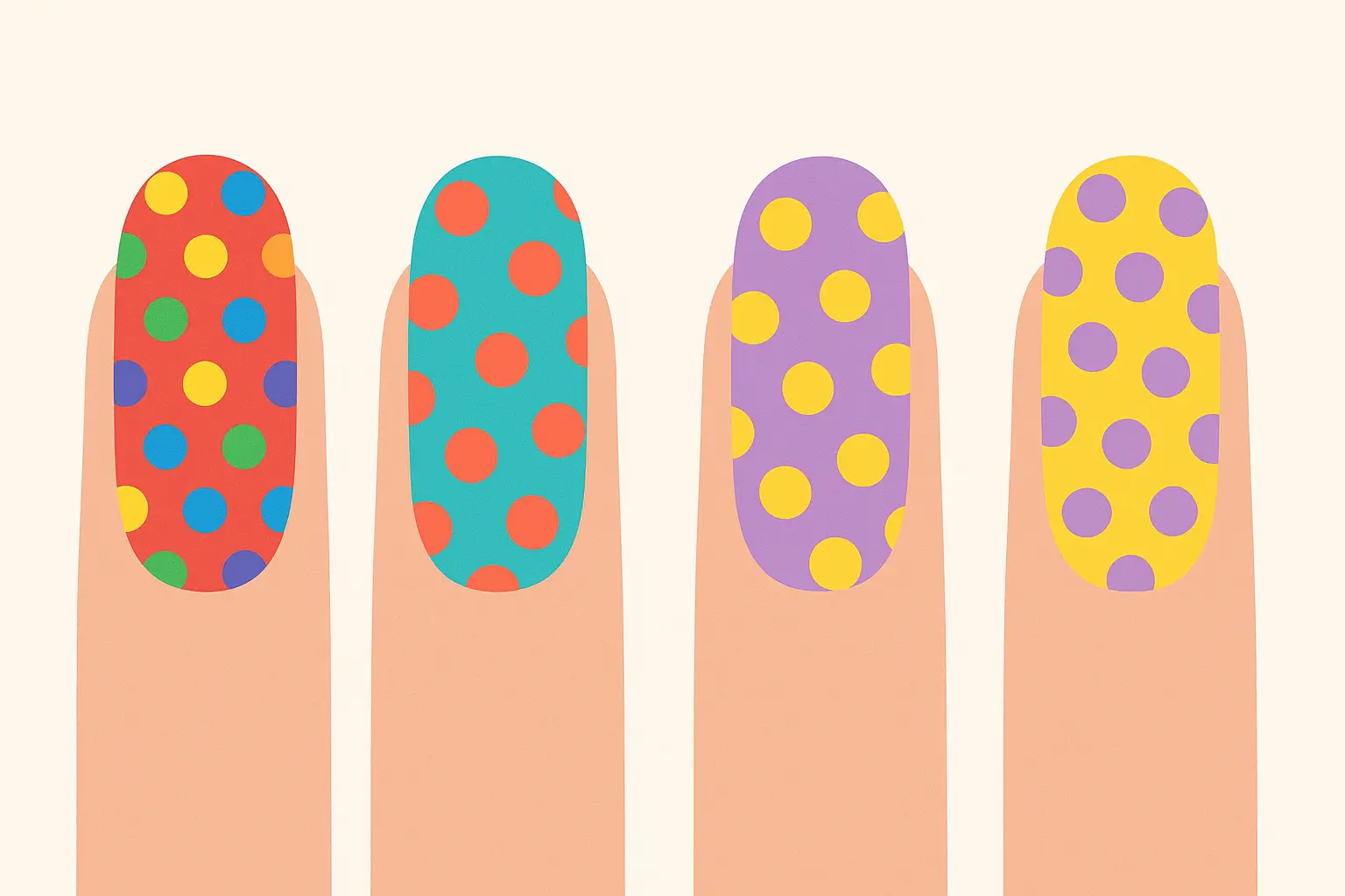 Colorful rainbow polka dot nail designs