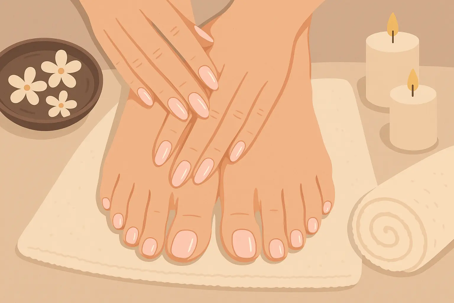 Coordinated milky pink manicure and pedicure combination