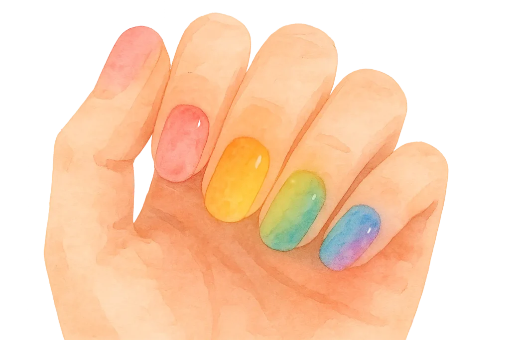 Watercolor rainbow nail art design