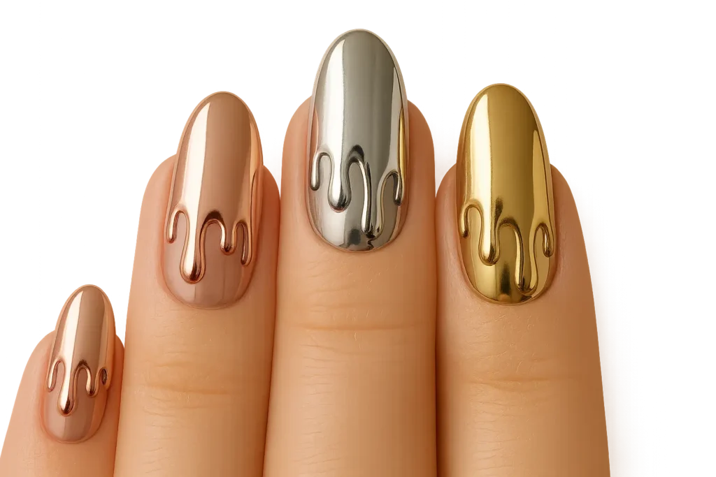 Chrome ice cream luxury nail design with mirror finish