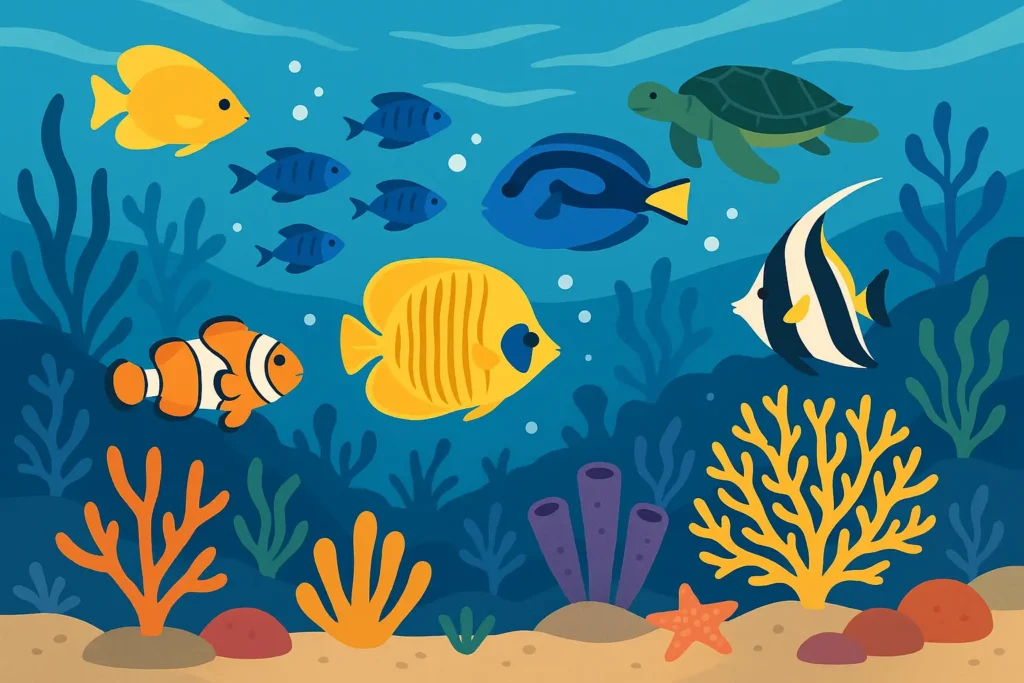 Underwater marine life and coral reefs in Aruba