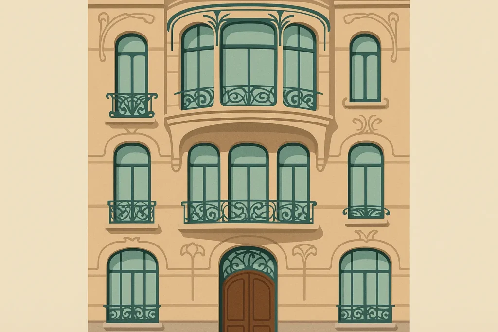 Belgian Art Nouveau architecture and medieval buildings