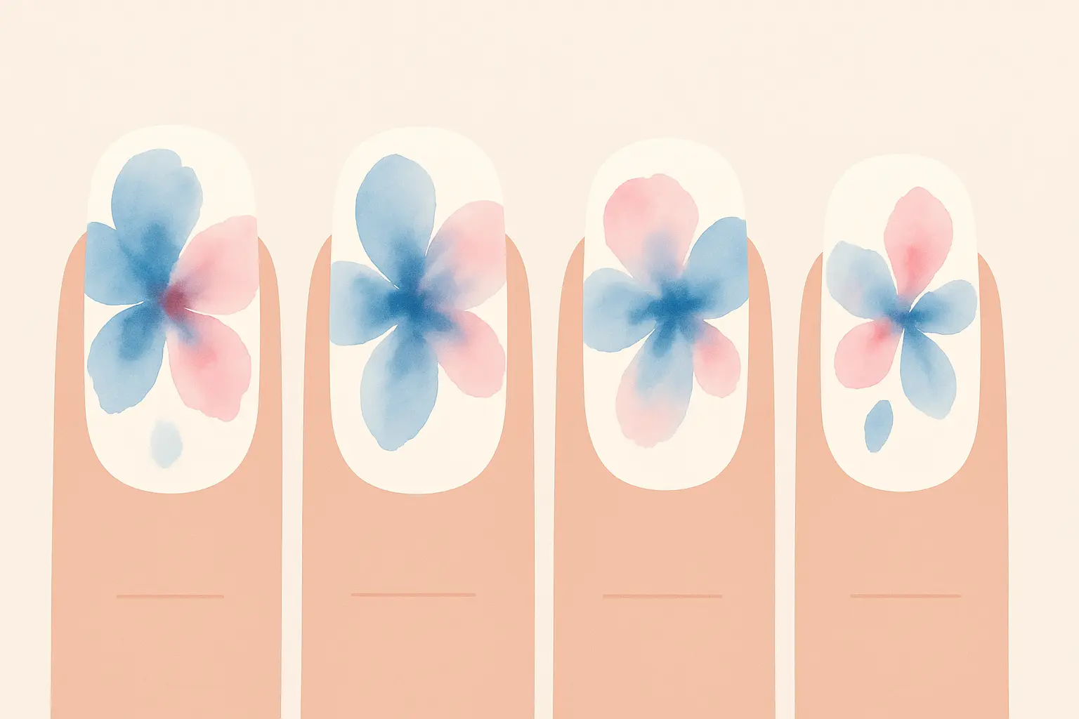Watercolor floral nail art