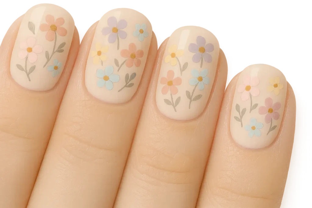 Delicate floral nail art design with small flowers
