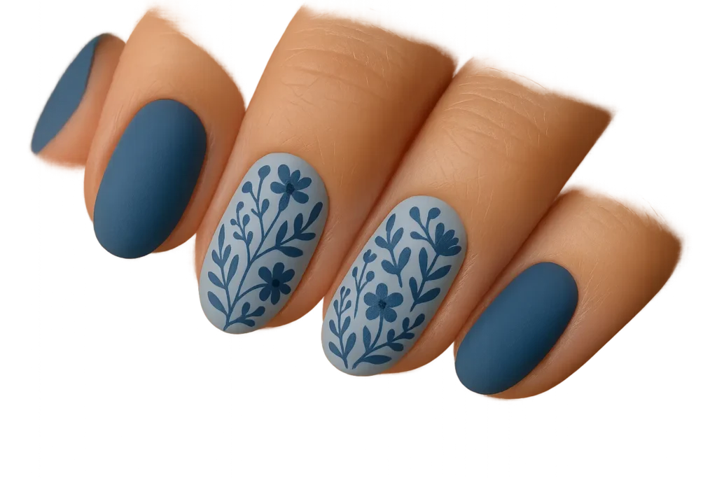 Blue floral accent nail art