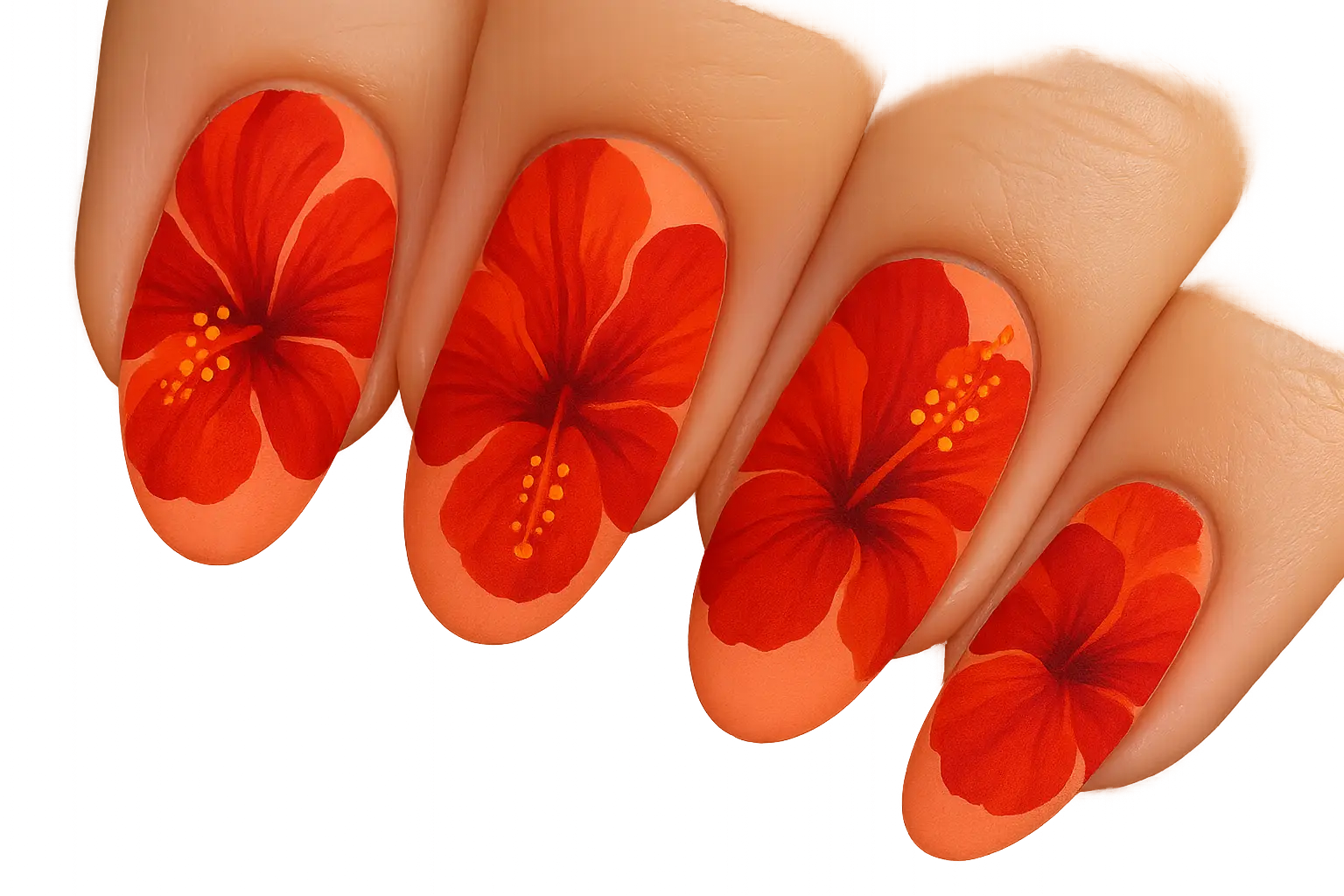 Tropical hibiscus paradise nail design