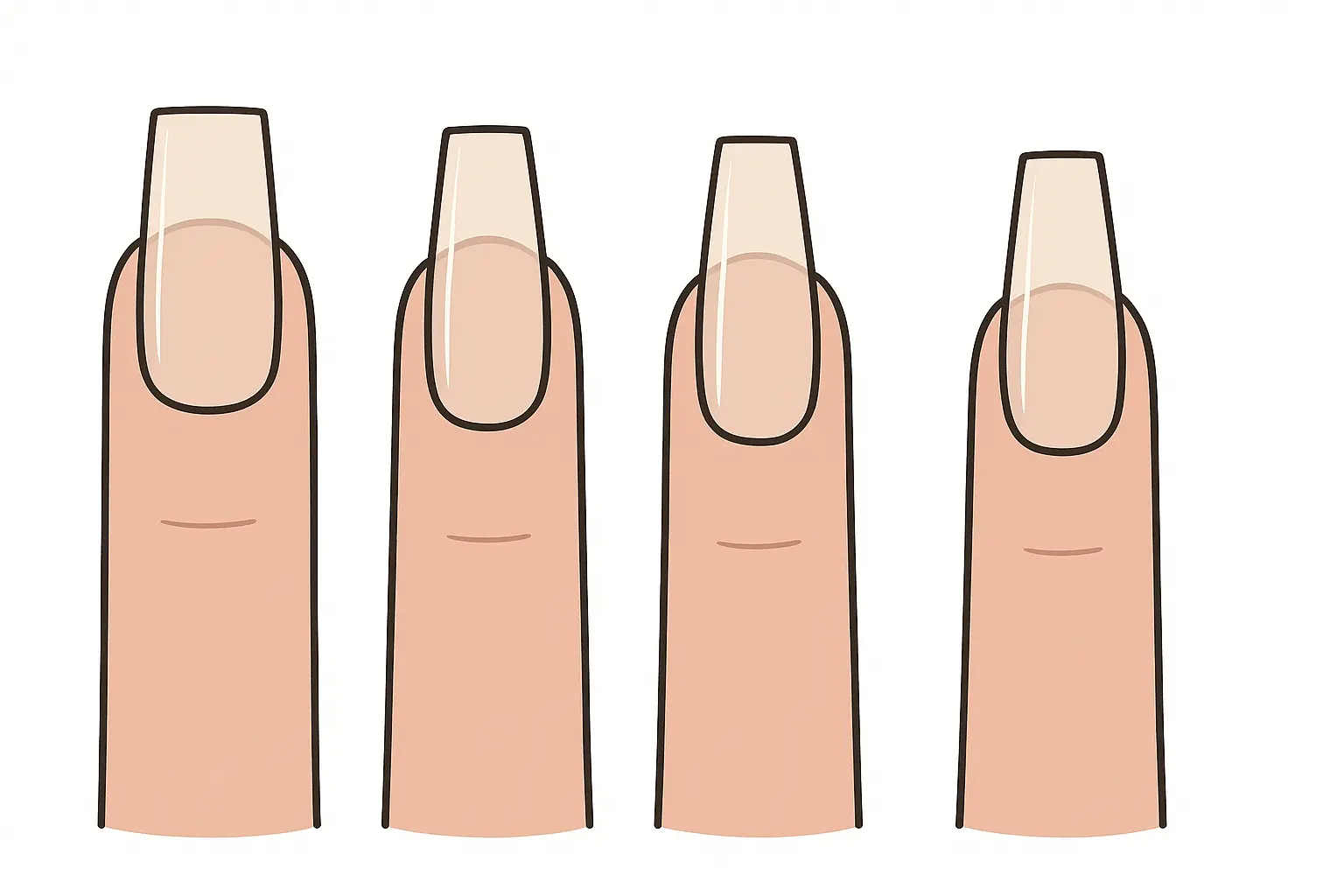 Tapered square nail shape comparison