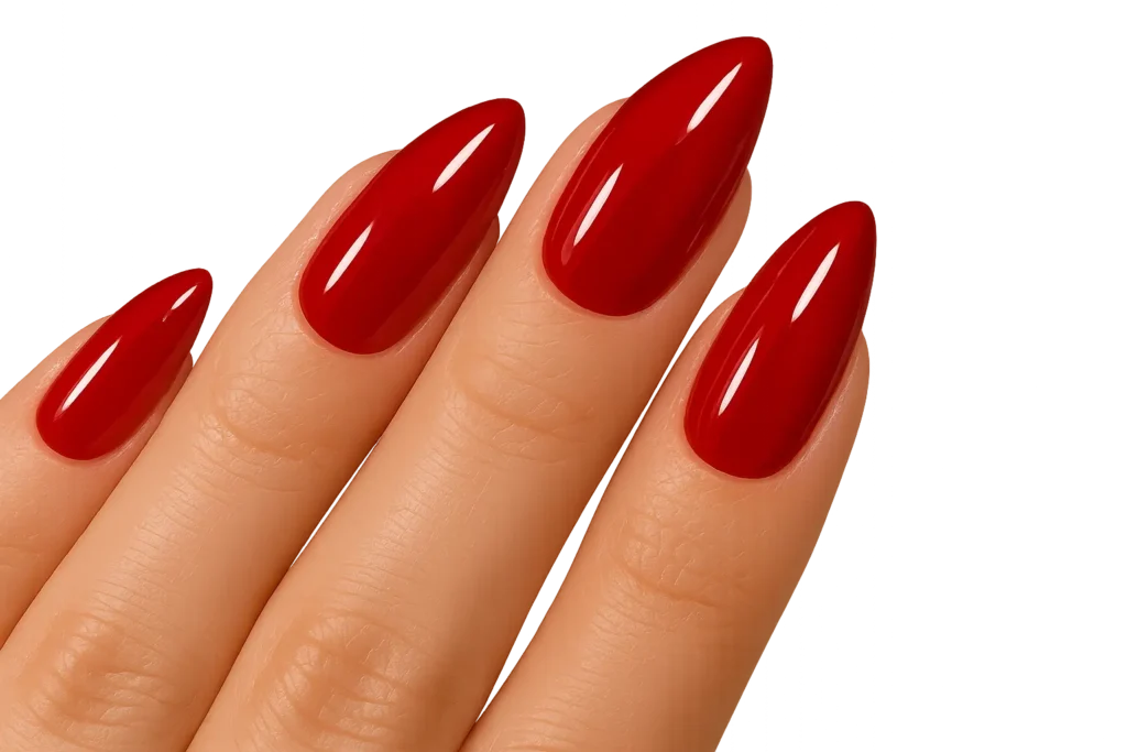 Bold crimson red almond nails