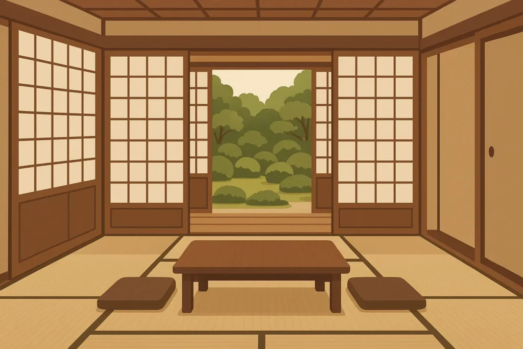 Luxury ryokan interior with traditional elements