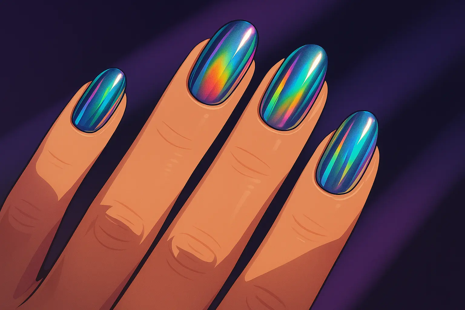 Holographic chrome gel overlay showing color-shifting effects