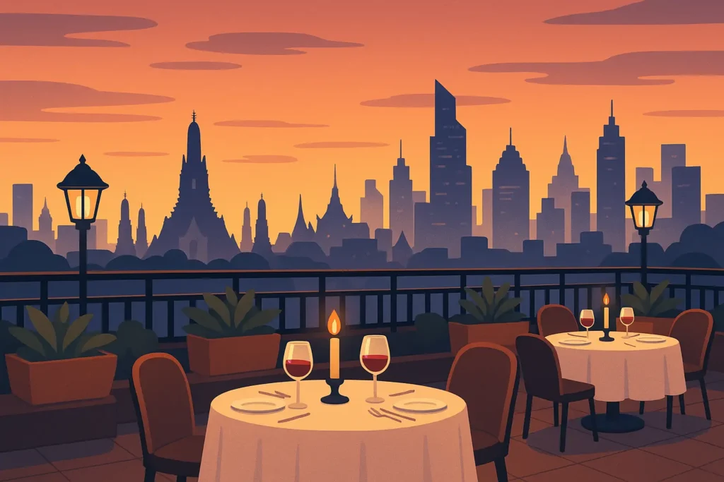 Bangkok romantic rooftop dining with city lights