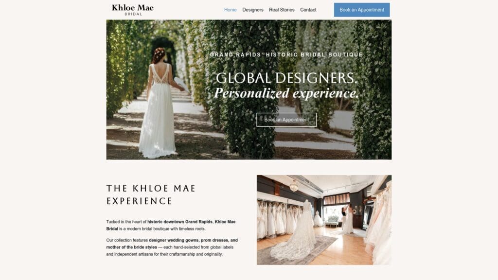 Khloe Mae Bridal website homepage
