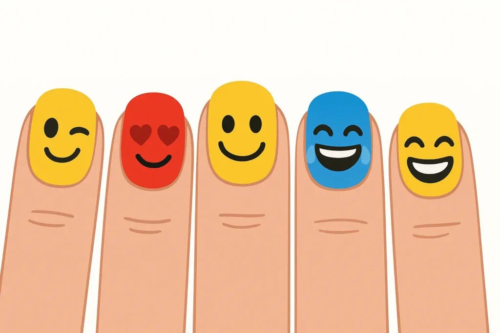 Emoji-inspired smiley face nail art