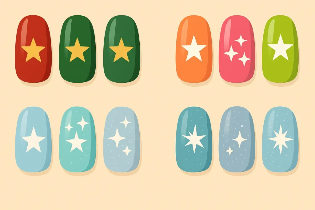 Seasonal themed star nail designs