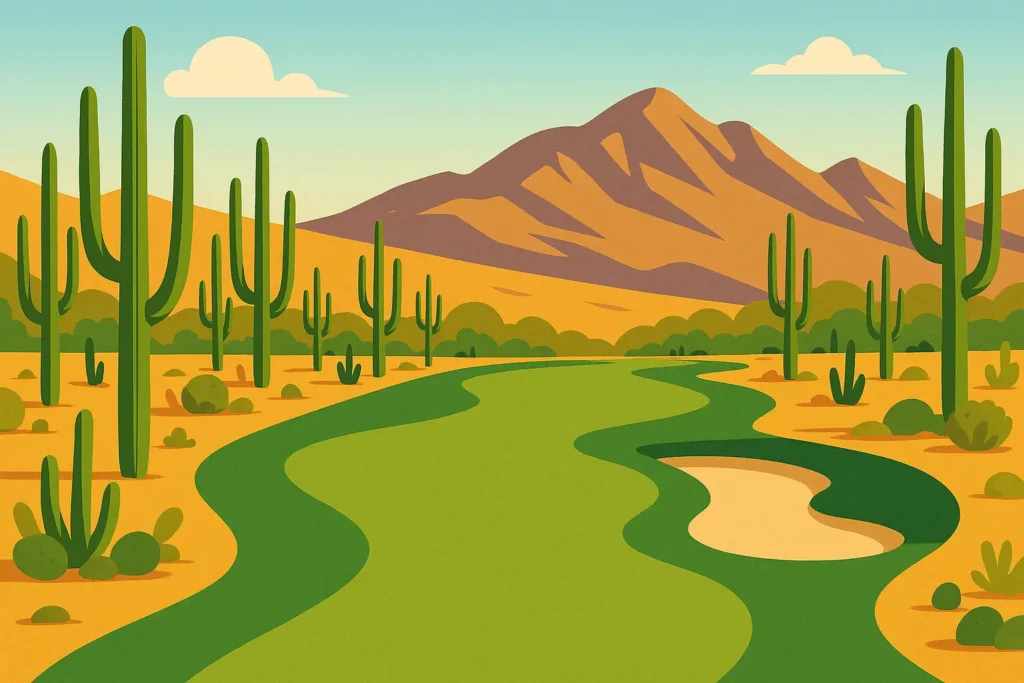 Golf course with desert landscape and mountains