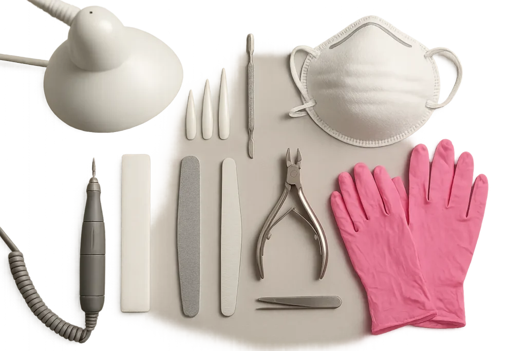 Professional nail technician working on stiletto nail application