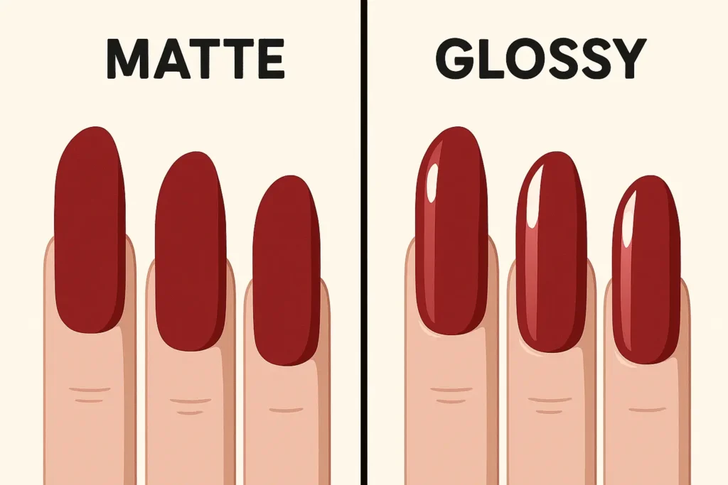 Glossy lipstick nails finish