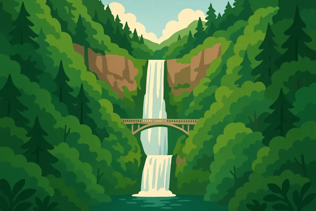 Columbia River Gorge waterfall with hiking trail