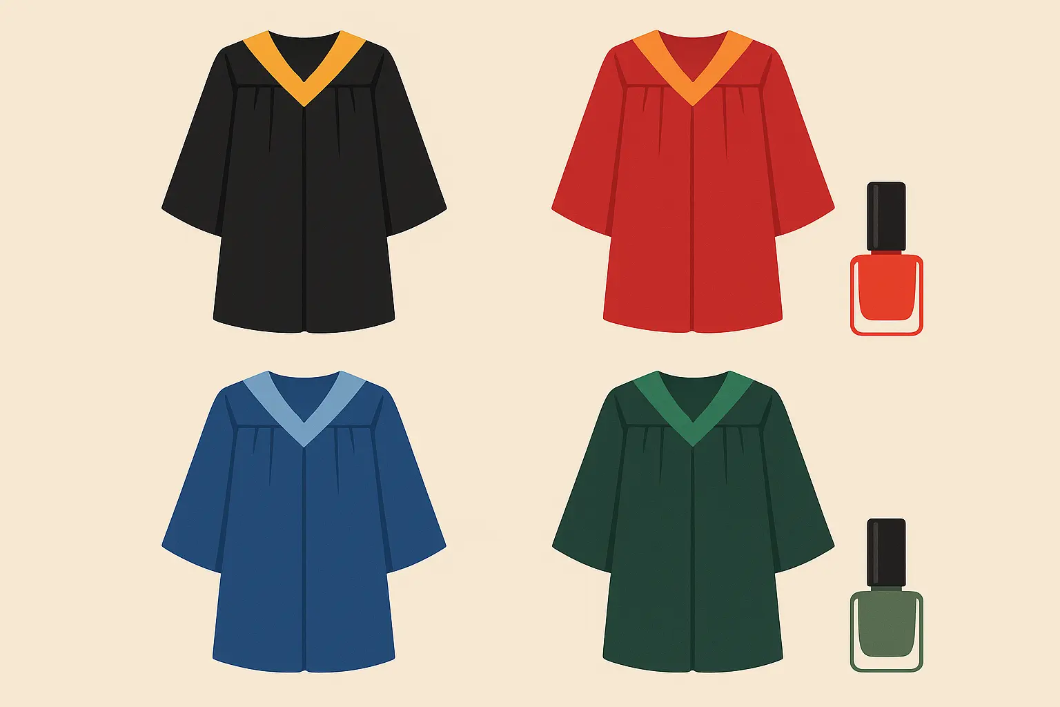 Color coordination examples for graduation nail designs with cap and gown