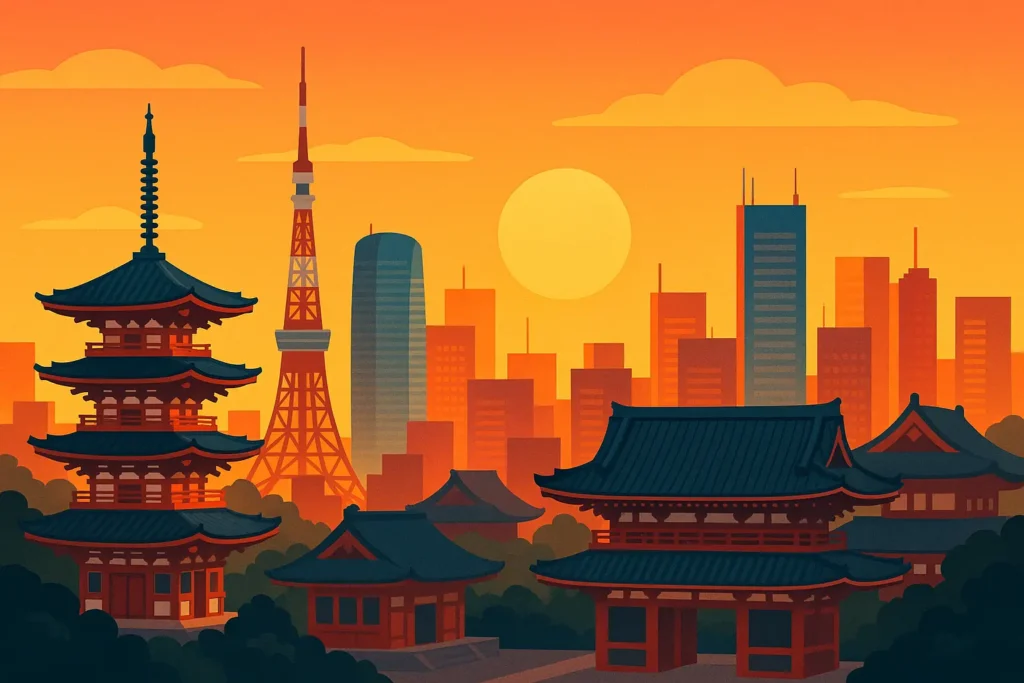 Tokyo skyline with modern buildings