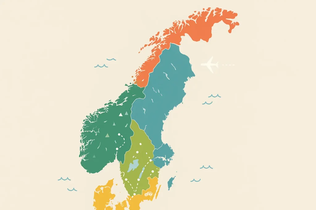 Norwegian fjord with waterfalls and mountains