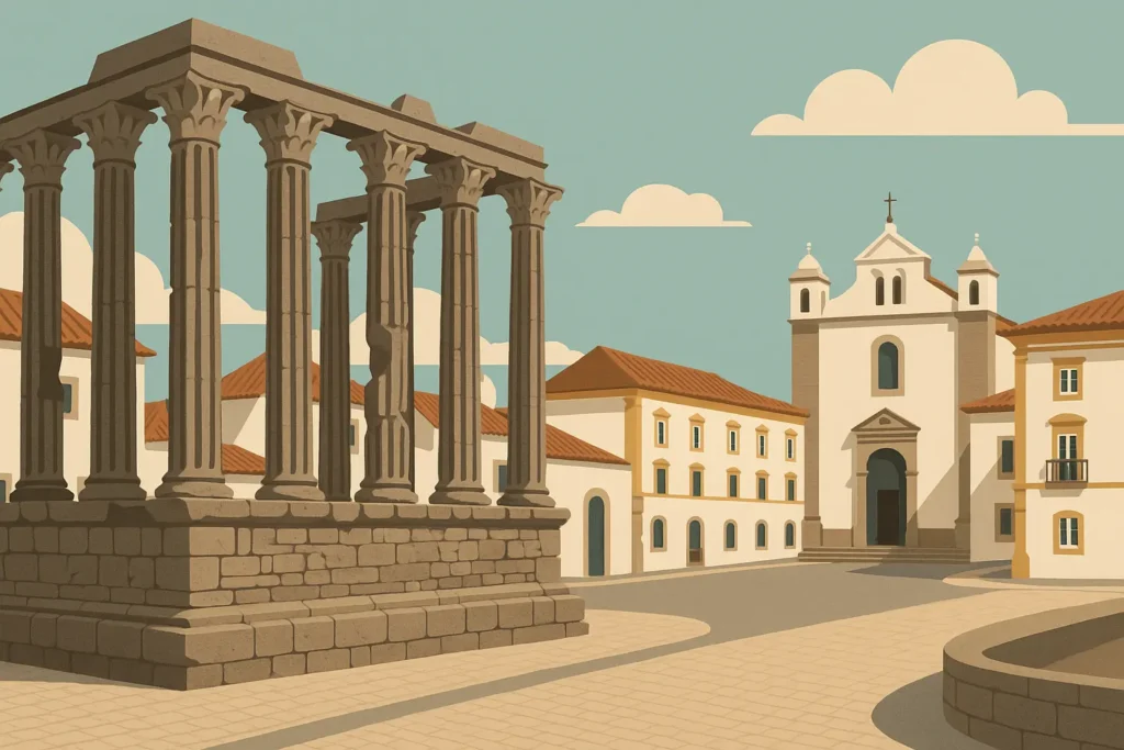 Ancient Roman temple ruins in Portuguese countryside