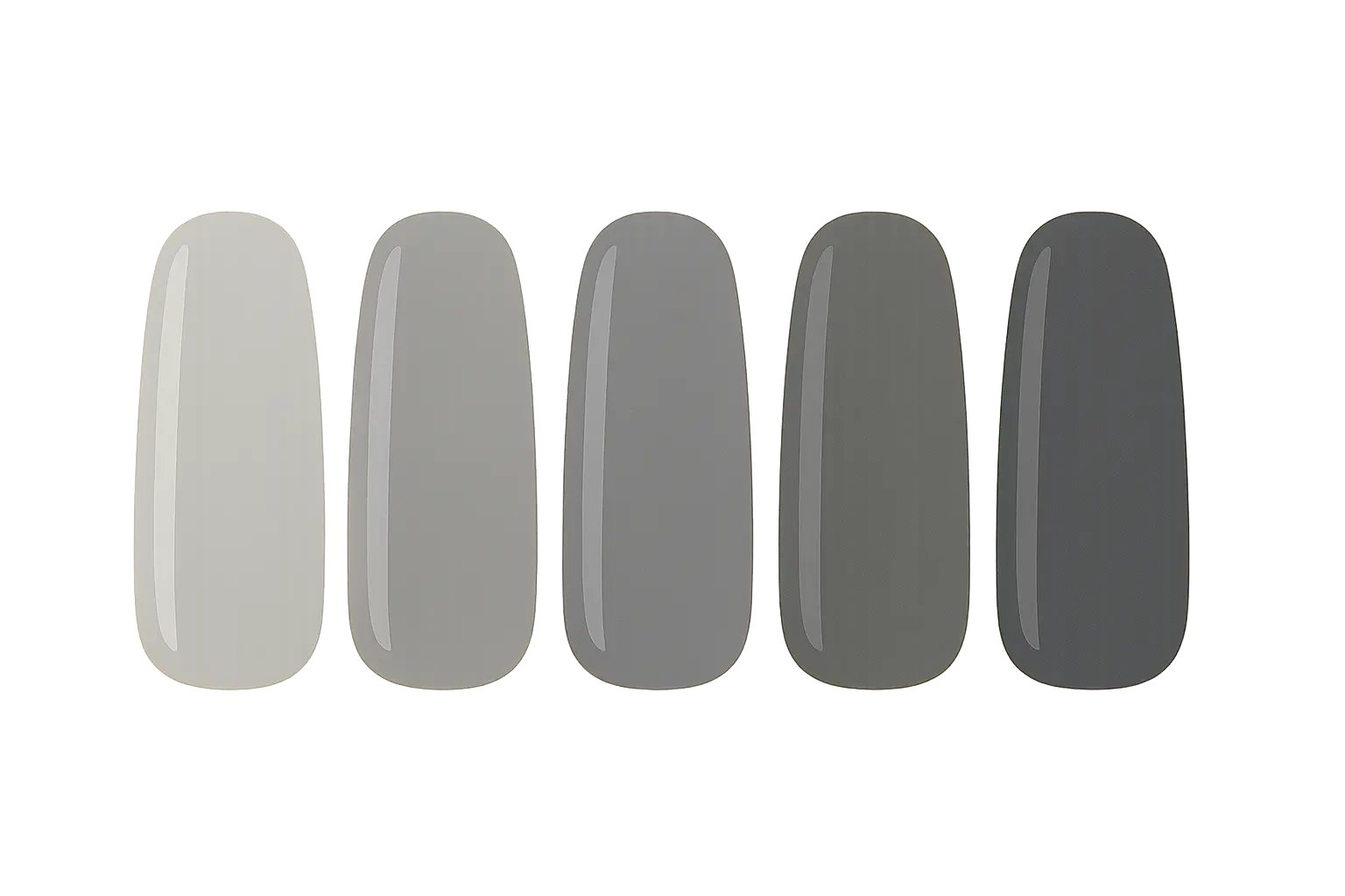 Classic solid gray nail polish bottles arranged in a row