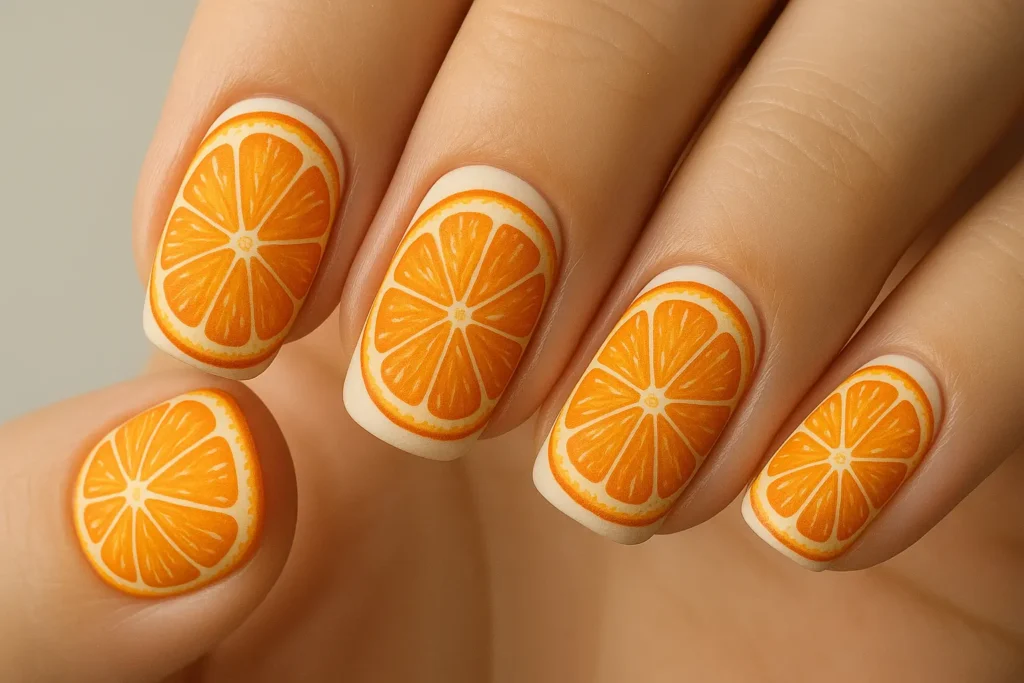 Orange citrus slice nail art