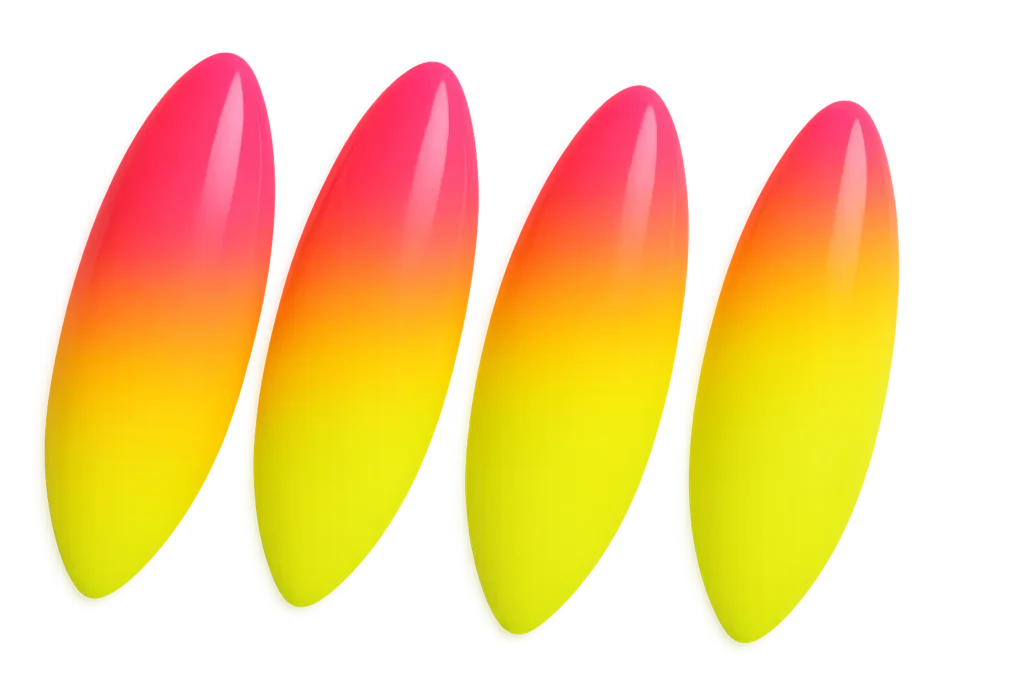 Neon ombré fade on almond shaped nails
