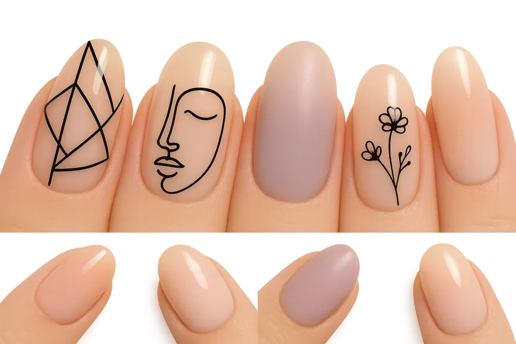 Minimalist line art nail design