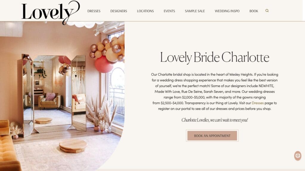 Lovely Bride Charlotte store location page