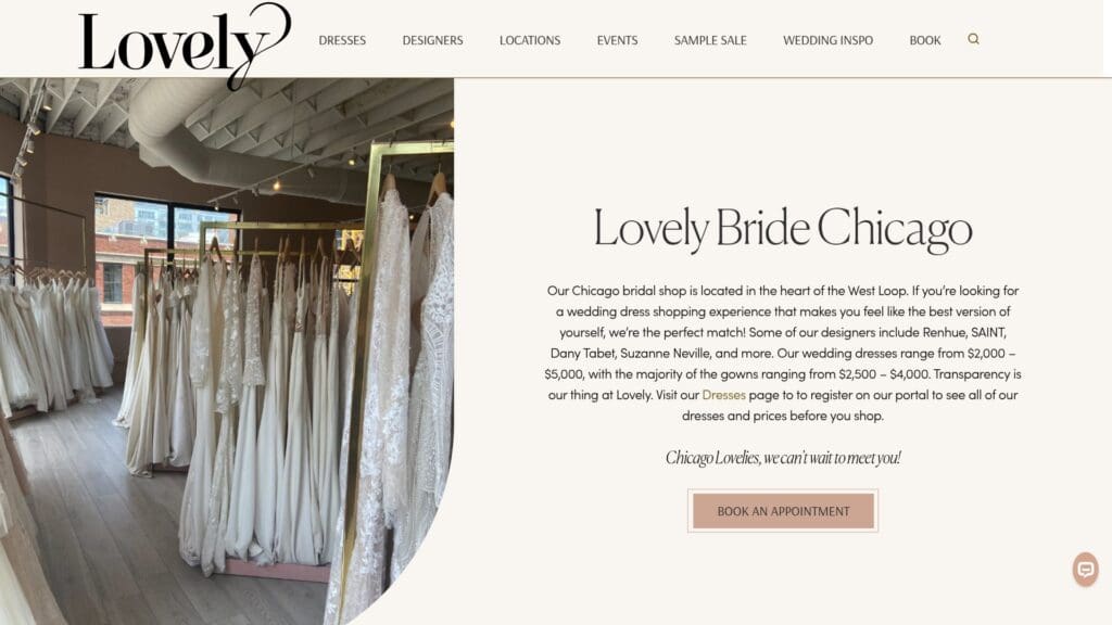Lovely Bride Chicago bridal shop interior