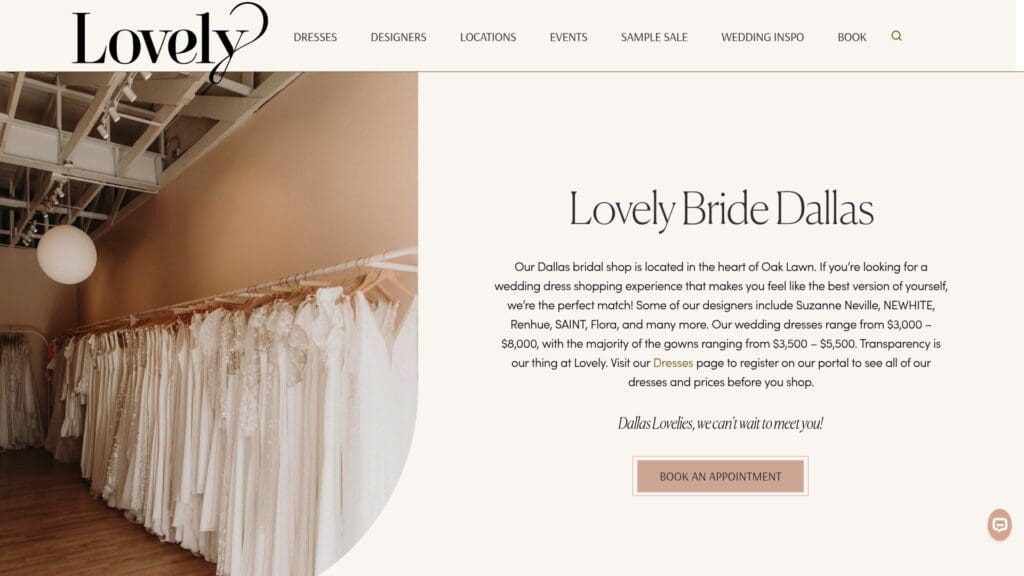 Lovely Bride Dallas bridal shop interior